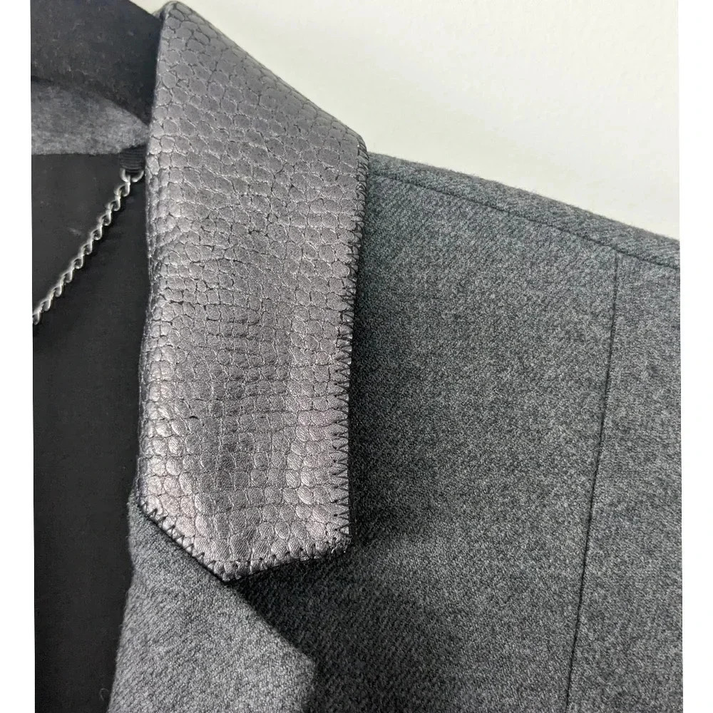 Elie Tahari Gray Leather Collar Blazer - Picture 6 of 9